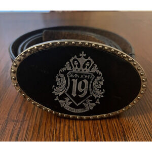 Vintage Sean John Collection Belt 43" Brown 4" x 2.5" Silver Brass Buckle